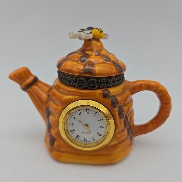Decor Other - Bumble Bee Tea Pot Trinket Box with Clock Decorative Collectible Kitchen Decor‎